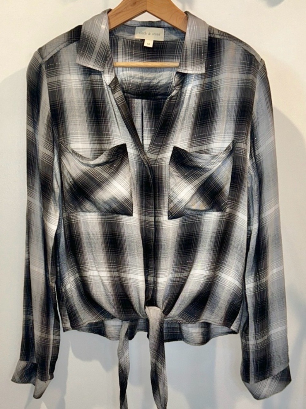 Cloth & Stone Plaid Black and Gray Women's Top